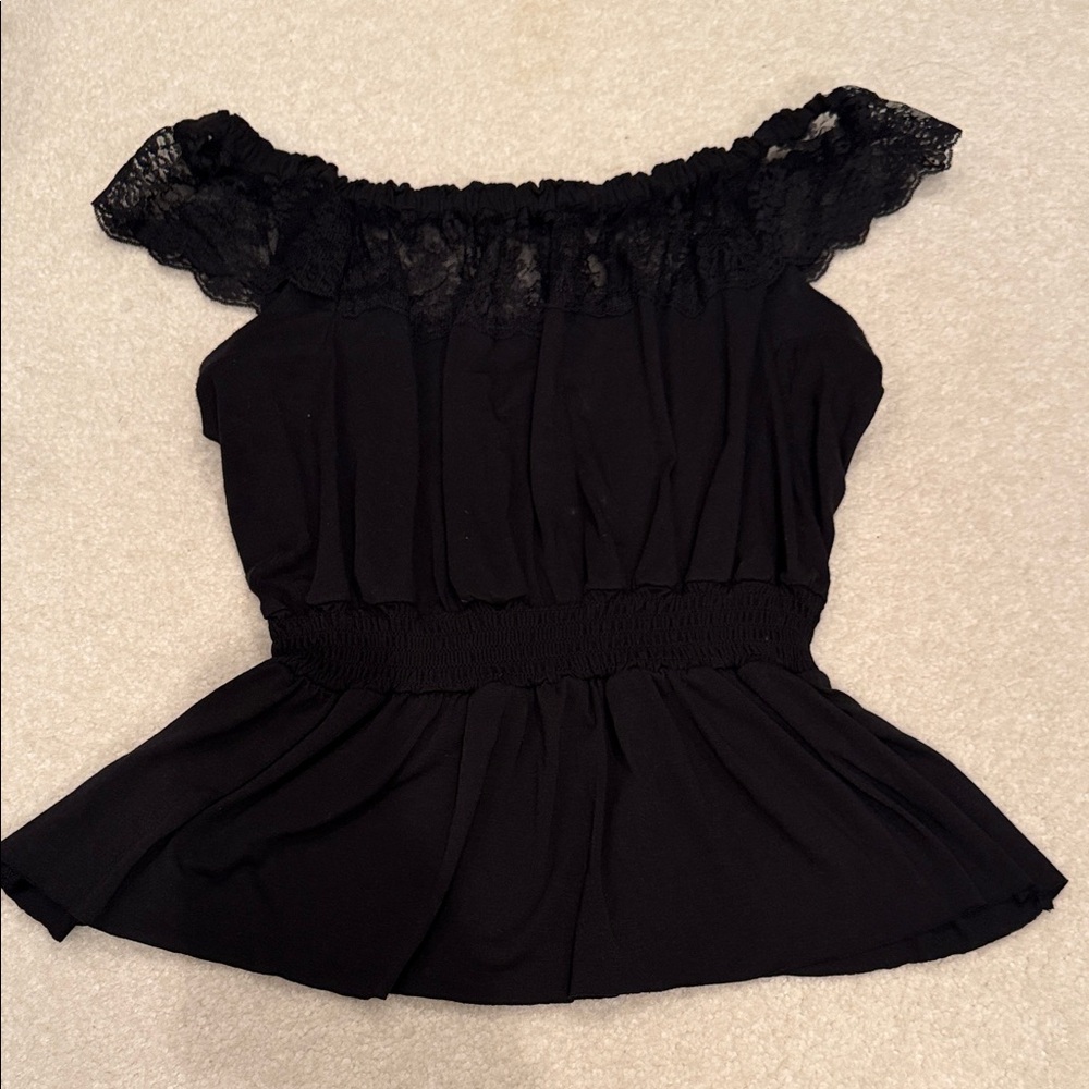 Sam & Max Elegant Black Lace Off-Shoulder Peplum Top